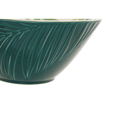 Orsina Bali Large Porcelain Salad Bowl – Dark Green Tropical Leaf