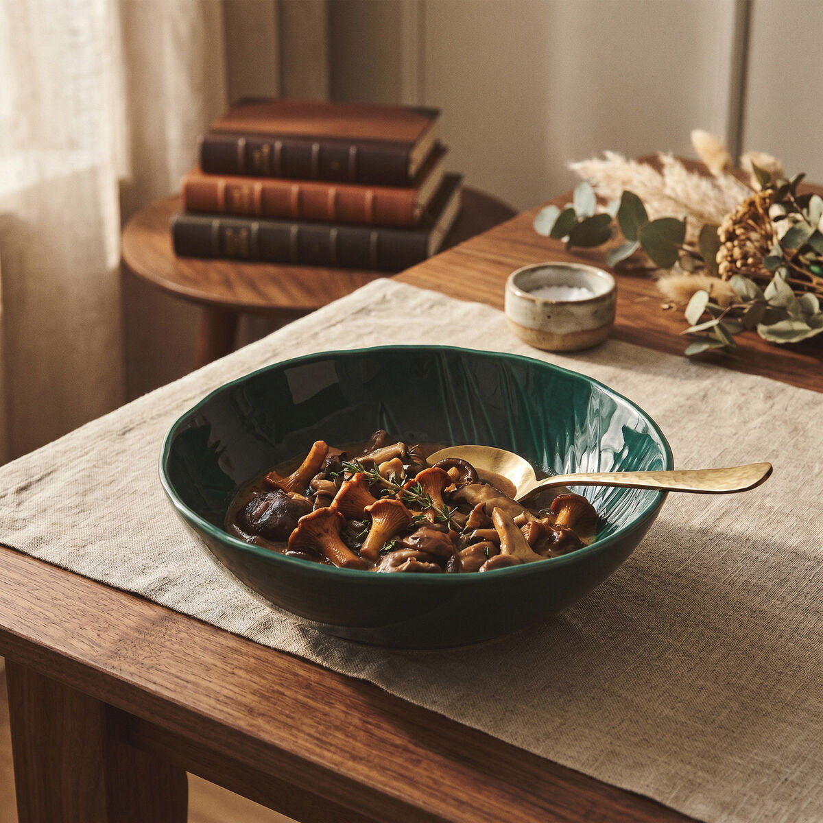 Orsina Bali Dark Green Soup Bowl – Embossed Porcelain Tropical Tableware