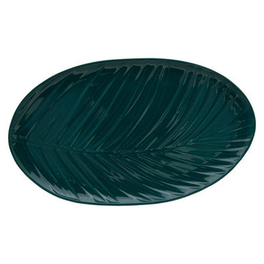 Orsina Bali Dark Green Serving Plate – Porcelain Leaf Motif Platter