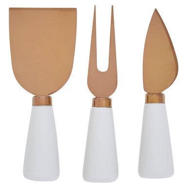 Orsina Exbury 3 Piece Cheese Knife Set | White and Rose Gold Finish