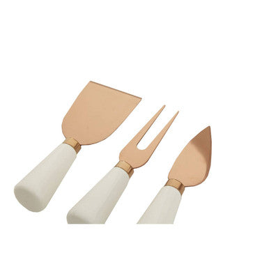 Orsina Exbury 3 Piece Cheese Knife Set | White and Rose Gold Finish