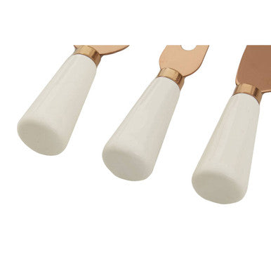 Orsina Exbury 3 Piece Cheese Knife Set | White and Rose Gold Finish