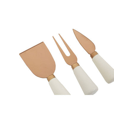 Orsina Exbury 3 Piece Cheese Knife Set | White and Rose Gold Finish