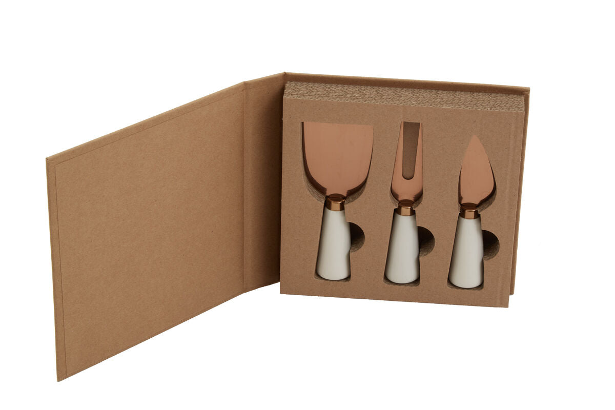 Orsina Exbury 3 Piece Cheese Knife Set | White and Rose Gold Finish