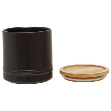 Orsina Fenwick Medium Black Stoneware Canister with Wood Lid