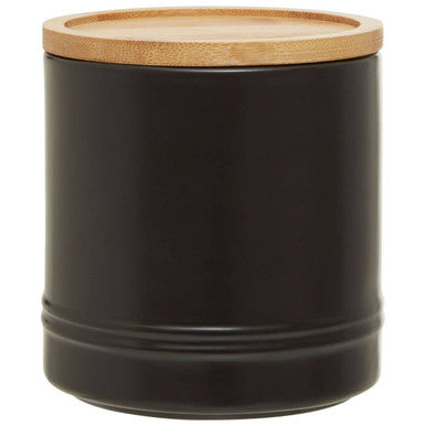 Orsina Fenwick Medium Black Stoneware Canister with Wood Lid