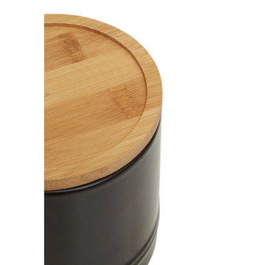 Orsina Fenwick Medium Black Stoneware Canister with Wood Lid