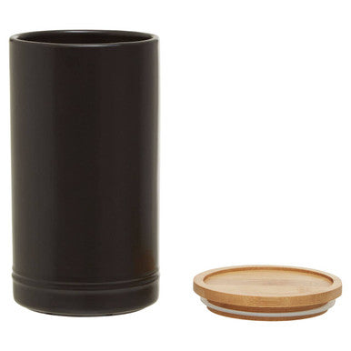 Orsina Fenwick Matte Black Stoneware Canister with Airtight Bamboo Lid
