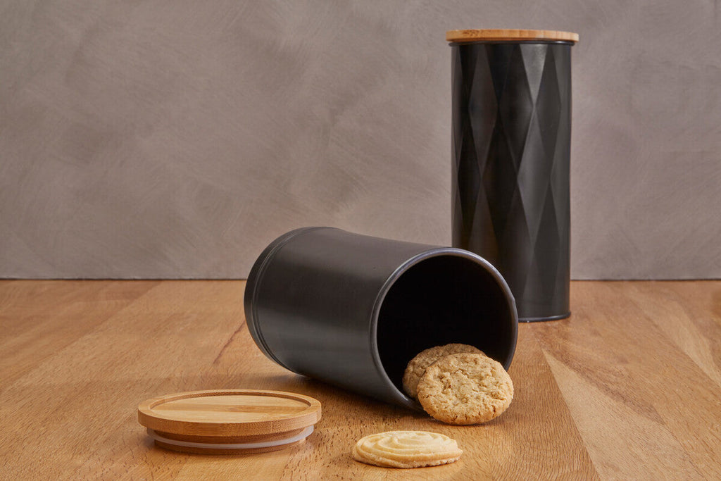 Orsina Fenwick Matte Black Stoneware Canister with Airtight Bamboo Lid