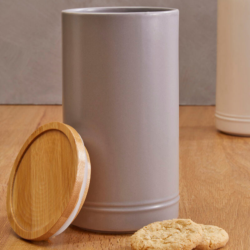 Orsina Fenwick Large Grey Stoneware Canister with Bamboo Lid