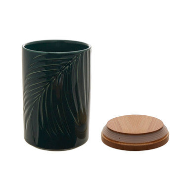 Orsina Bali Dark Green Ceramic Storage Jar with Bamboo Lid – Medium