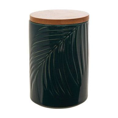 Orsina Bali Dark Green Ceramic Storage Jar with Bamboo Lid – Medium