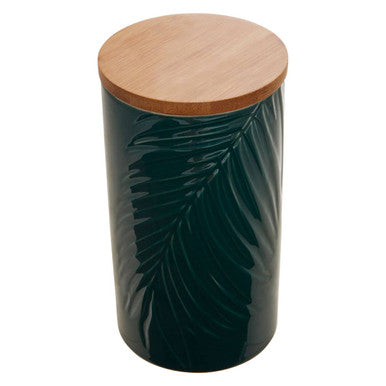 Orsina Bali Large Dark Green Porcelain Storage Jar with Bamboo Lid