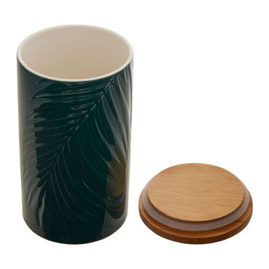 Orsina Bali Large Dark Green Porcelain Storage Jar with Bamboo Lid