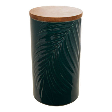 Orsina Bali Large Dark Green Porcelain Storage Jar with Bamboo Lid