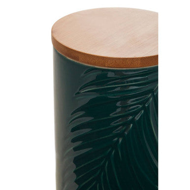 Orsina Bali Large Dark Green Porcelain Storage Jar with Bamboo Lid