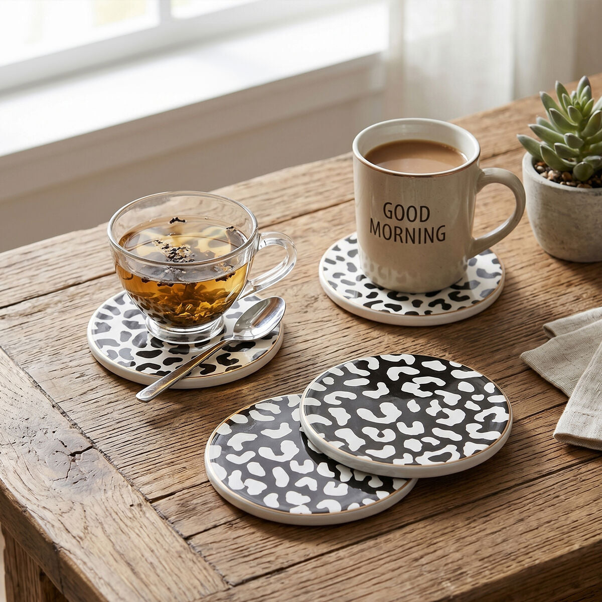 Orsina London Leo Leopard Print Drink Coasters – Set of 4 Modern Coasters