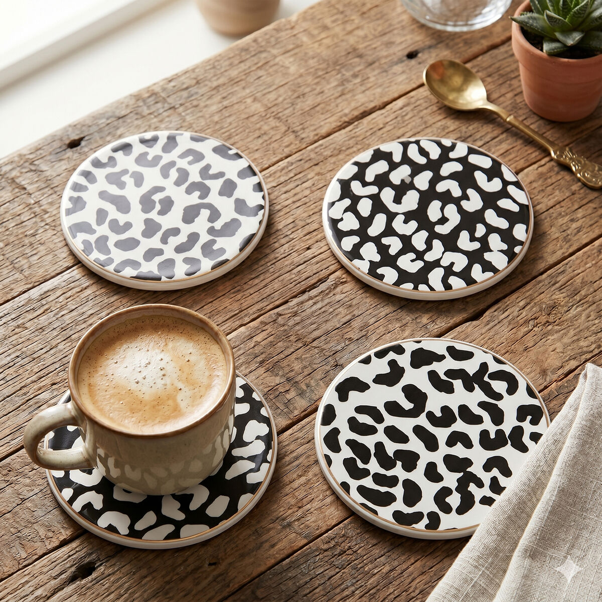 Orsina London Leo Leopard Print Drink Coasters – Set of 4 Modern Coasters