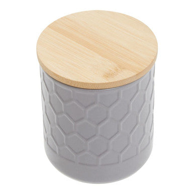 Orsina Geome Grey 550ml Storage Canister – Stoneware with Bamboo Lid