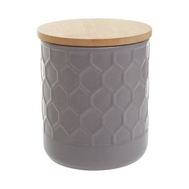 Orsina Geome Grey 550ml Storage Canister – Stoneware with Bamboo Lid