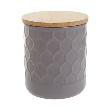 Orsina Geome Grey 550ml Storage Canister – Stoneware with Bamboo Lid