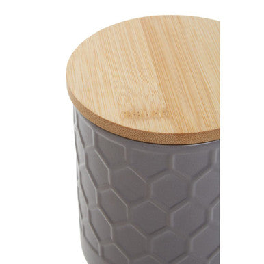 Orsina Geome Grey 550ml Storage Canister – Stoneware with Bamboo Lid