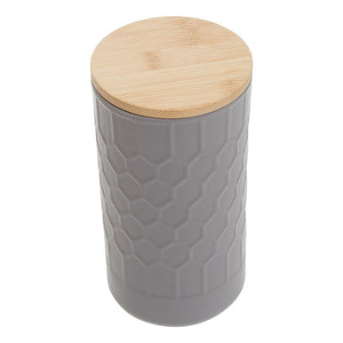Orsina Geome Grey Stoneware Storage Canister with Bamboo Lid - 1250ml