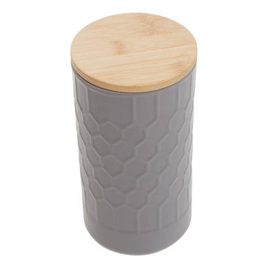 Orsina Geome Grey Stoneware Storage Canister with Bamboo Lid - 1250ml