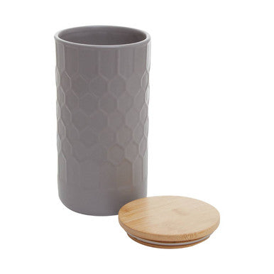 Orsina Geome Grey Stoneware Storage Canister with Bamboo Lid - 1250ml