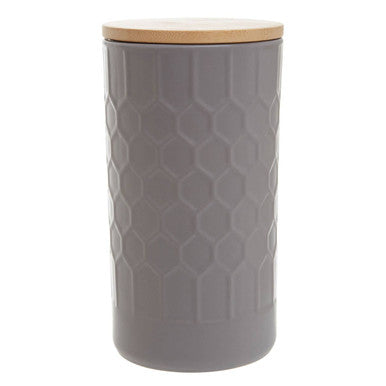 Orsina Geome Grey Stoneware Storage Canister with Bamboo Lid - 1250ml