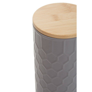 Orsina Geome Grey Stoneware Storage Canister with Bamboo Lid - 1250ml