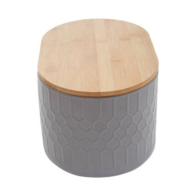 Orsina Geome Grey Stoneware Bread Bin with Airtight Bamboo Lid