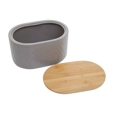 Orsina Geome Grey Stoneware Bread Bin with Airtight Bamboo Lid