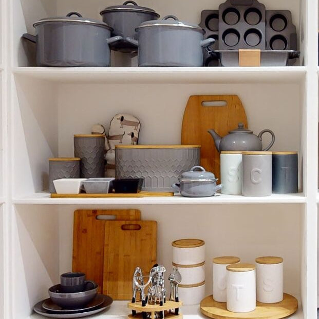 Orsina Geome Grey Stoneware Bread Bin with Airtight Bamboo Lid