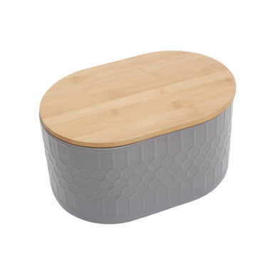 Orsina Geome Grey Stoneware Bread Bin with Airtight Bamboo Lid