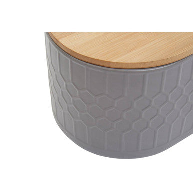 Orsina Geome Grey Stoneware Bread Bin with Airtight Bamboo Lid