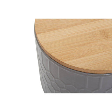 Orsina Geome Grey Stoneware Bread Bin with Airtight Bamboo Lid