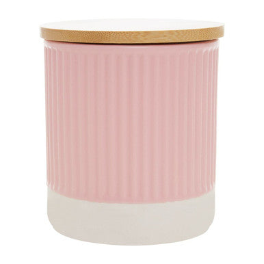Orsina Geome Pink 550ml Storage Canister with Bamboo Lid | Ribbed Ceramic