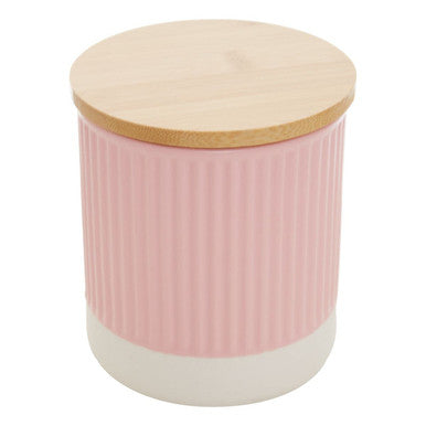 Orsina Geome Pink 550ml Storage Canister with Bamboo Lid | Ribbed Ceramic