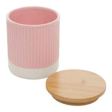 Orsina Geome Pink 550ml Storage Canister with Bamboo Lid | Ribbed Ceramic