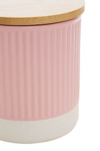 Orsina Geome Pink 550ml Storage Canister with Bamboo Lid | Ribbed Ceramic