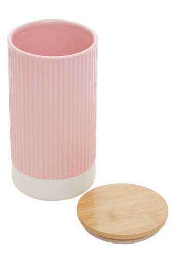 Orsina Geome Pink Stoneware Storage Canister with Bamboo Lid – 1250ml