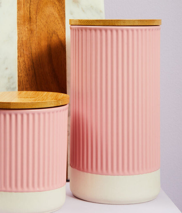 Orsina Geome Pink Stoneware Storage Canister with Bamboo Lid – 1250ml