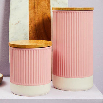 Orsina Geome Pink Stoneware Storage Canister with Bamboo Lid – 1250ml
