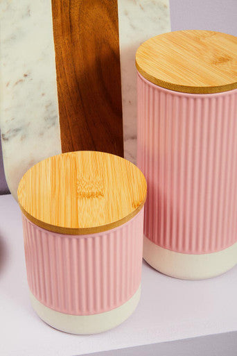 Orsina Geome Pink Stoneware Storage Canister with Bamboo Lid – 1250ml