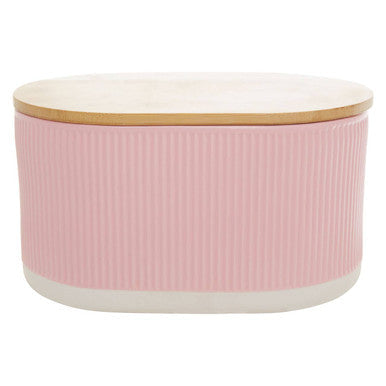 Orsina Geome Pink Stoneware Bread Bin with Bamboo Lid - 2-Tone