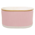 Orsina Geome Pink Stoneware Bread Bin with Bamboo Lid - 2-Tone
