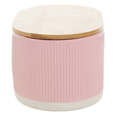 Orsina Geome Pink Stoneware Bread Bin with Bamboo Lid - 2-Tone