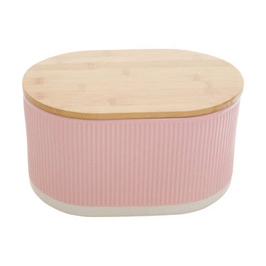 Orsina Geome Pink Stoneware Bread Bin with Bamboo Lid - 2-Tone