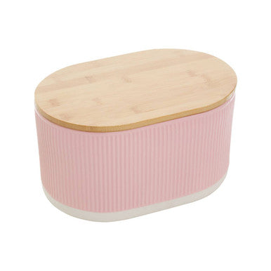 Orsina Geome Pink Stoneware Bread Bin with Bamboo Lid - 2-Tone
